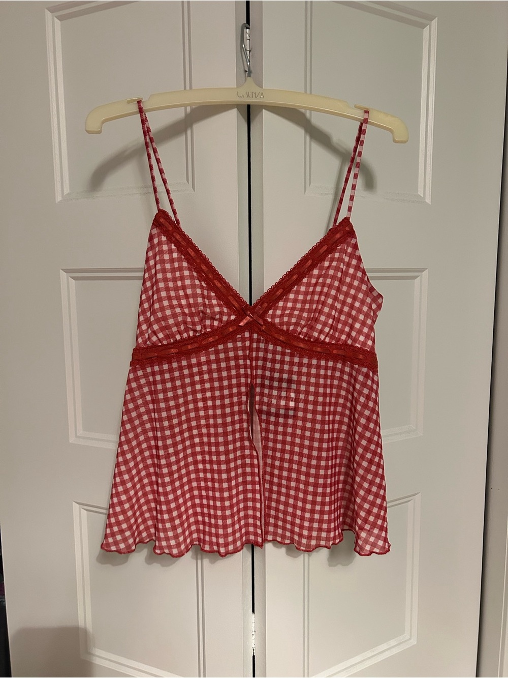 Garage Red Gingham Lace-Trim Chemise